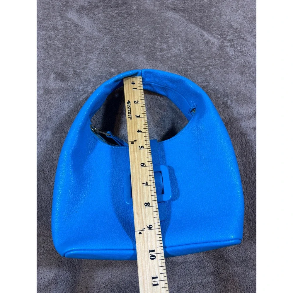 & Other Stories Blue Pebbled Leather Mini Buckle Bag Hobo Handbag Gold Hardware